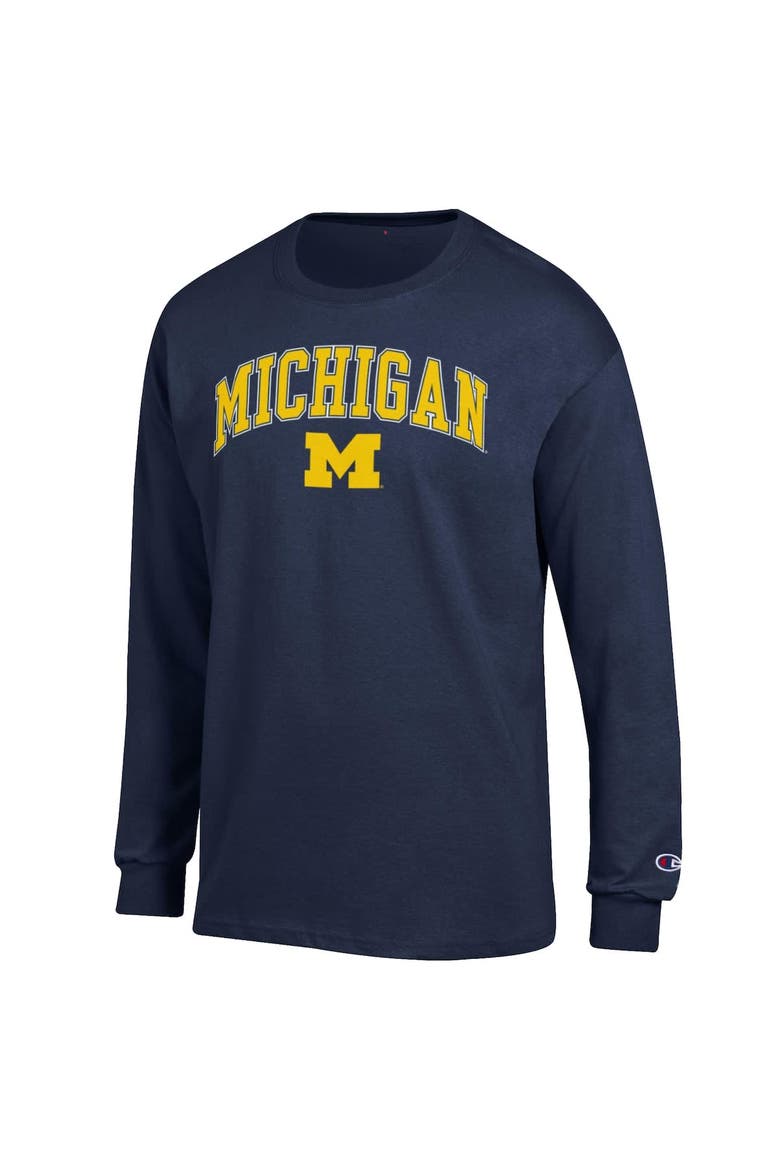 Men's Champion  Navy Michigan Wolverines Arch Over Logo 2-Hit Long Sleeve T-Shirt, Alternate, color, Navy