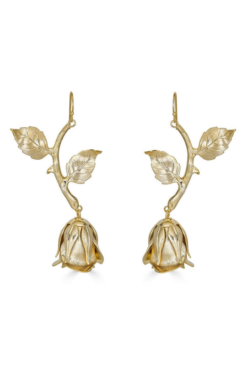 Rose & Vine Earrings, Main, color, Gold