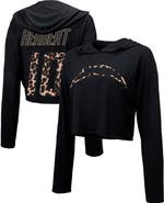 Majestic Threads Women's Majestic Threads Justin Herbert Black Los Angeles Chargers Leopard Player Name & Number Long Sleeve Cropped Hoodie