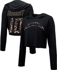 Majestic Threads Women's Majestic Threads Justin Herbert Black Los Angeles Chargers Leopard Player Name & Number Long Sleeve Cropped Hoodie