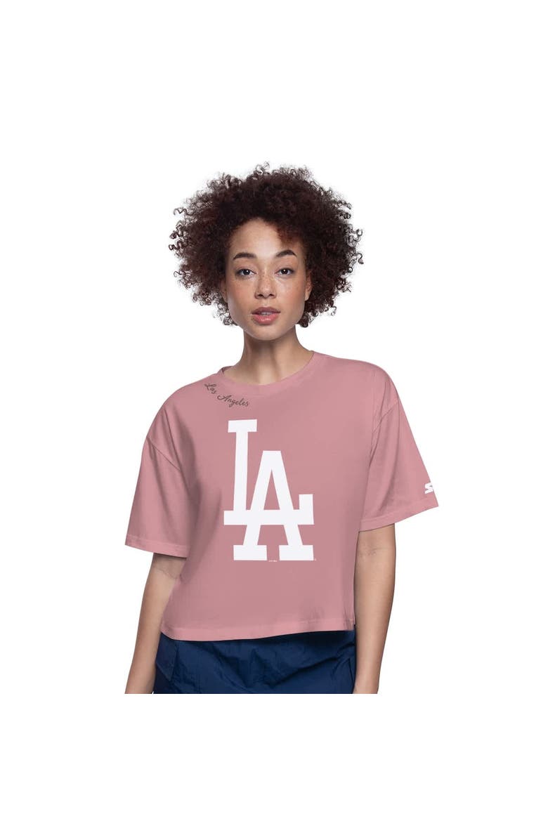 STARTER Women's Starter Pink Los Angeles Dodgers Play the Ball Boxy Cropped T-Shirt, Main, color, 