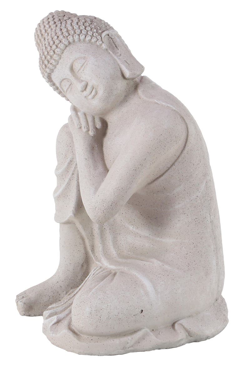 Gray Magnesium Oxide Traditional Buddha Garden Sculpture, Alternate, color, GREY
