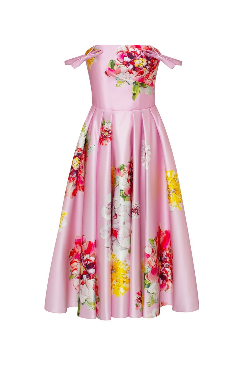 Fit-and-Flare Satin Floral Midi Dress for Cocktail Events, Alternate, color, Pink Floral
