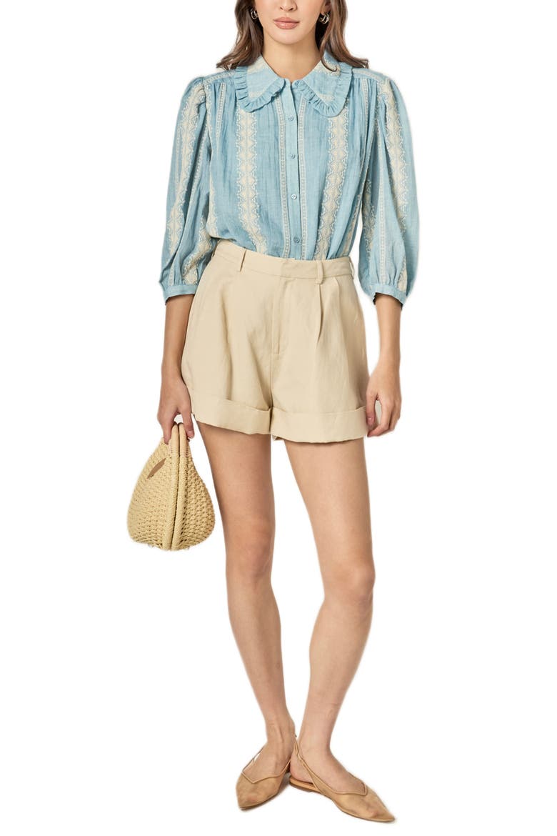 Ruffle Embroidered Puff Shoulder Shirt (Women) | Nordstrom