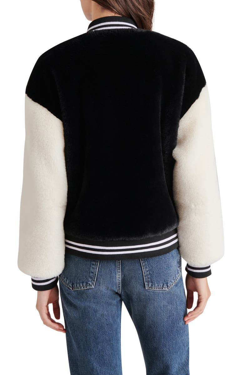 Steve Madden Faux Fur Varsity Jacket, Alternate, color,
