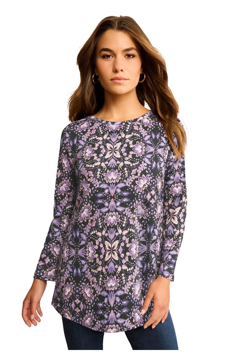 Plus Size Ultimate Cotton Crewneck Long Sleeve Tee, Main, color, LAVENDER MORNING GLORY FLORAL
