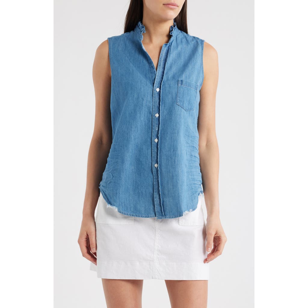 Frank & Eileen Distressed Sleeveless Cotton Button-up Shirt