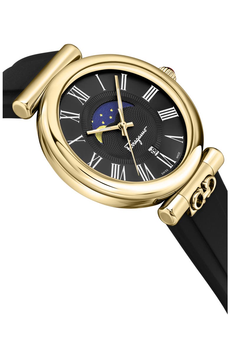 Ora Moonphase Silicone Strap Watch, 40mm, Alternate, color, YELLOW GOLD