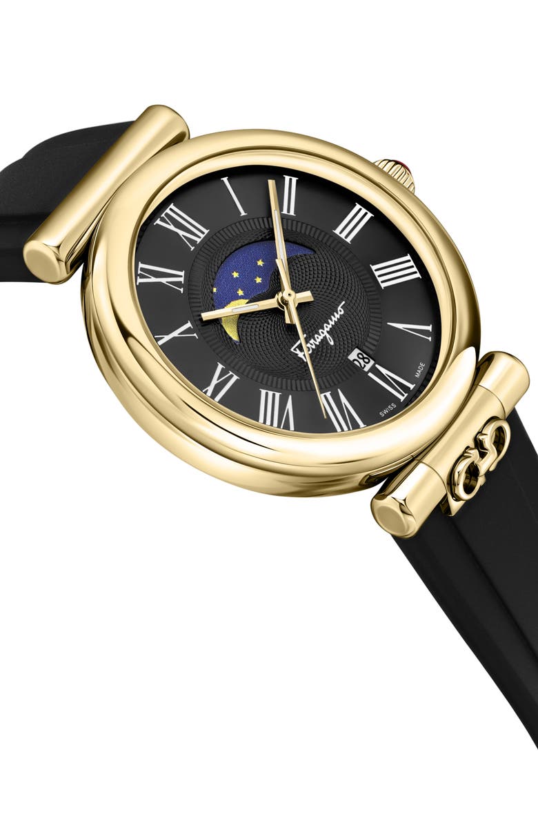 FERRAGAMO Ora Moonphase Silicone Strap Watch, 40mm, Alternate, color, Yellow Gold