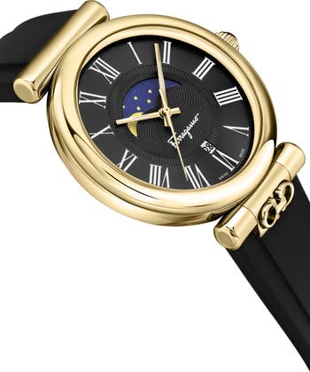 【FERRAGAMO】Ora ムーンフェイズ シリコンベルト ウォッチ 40mm Ferragamo Ora Moonphase Watch 40MM Yellow Case White Sunray