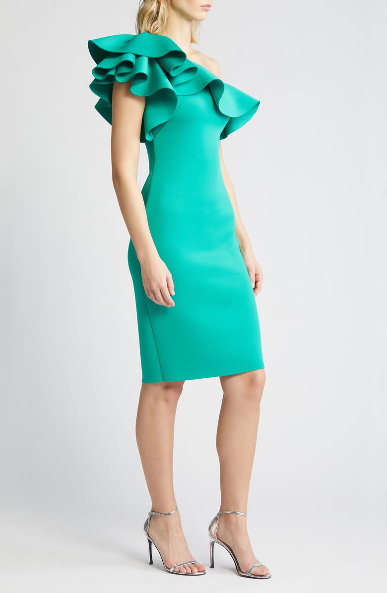 Eliza J One-Shoulder Ruffle Neck Midi Dress, Alternate, color, 