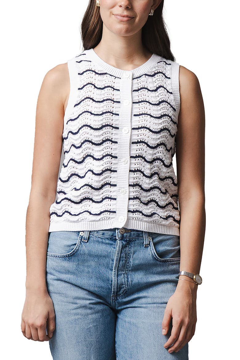 Organic Button Front Sweater Tank, Main, color, Navy Wiggle
