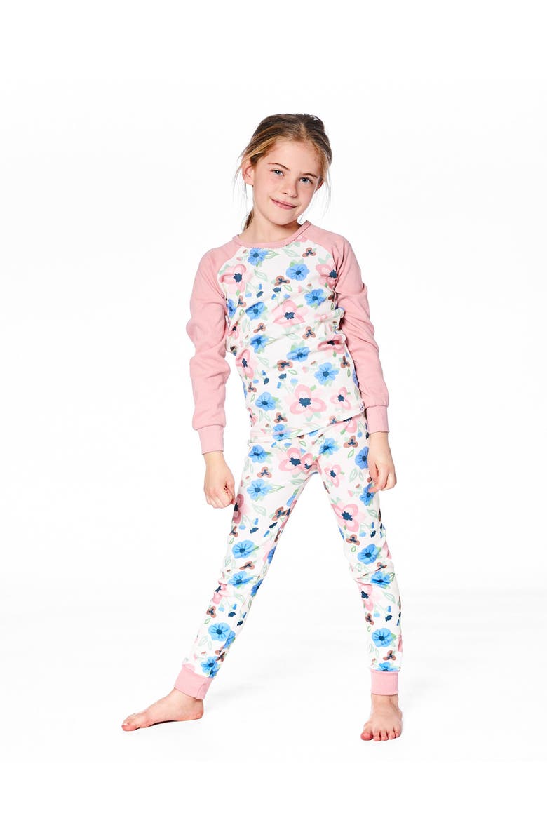 Deux par Deux Organic Cotton Two-Piece Pajamas, Main, color, Off-White Flower Print