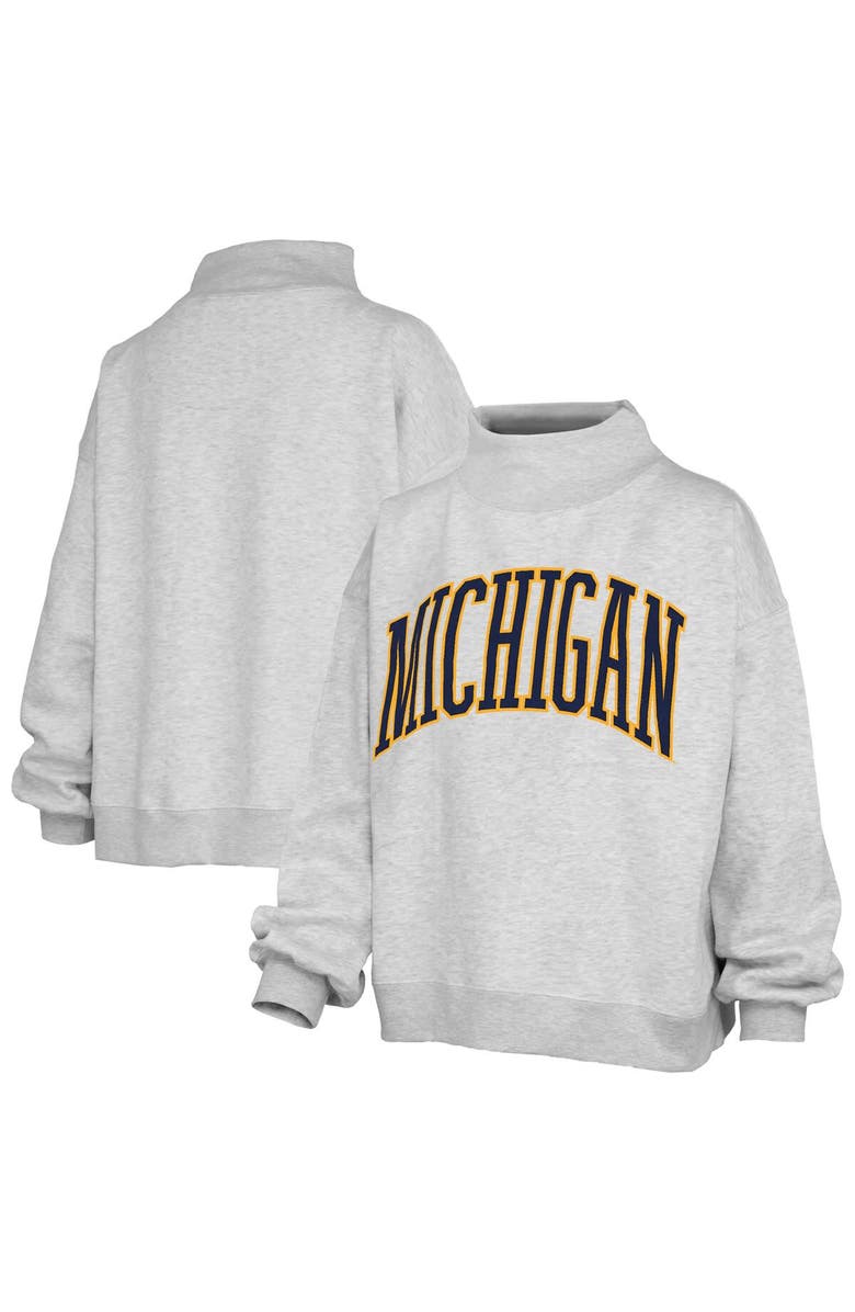 PRESSBOX Women's Pressbox Heather Gray Michigan Wolverines Oversized Nelson Mock Neck Sweatshirt, Main, color, Heather Gray