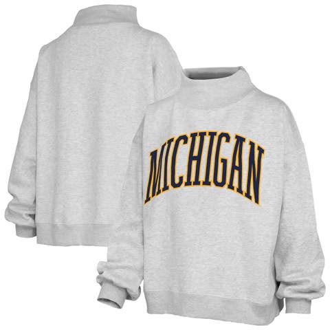 Women's Pressbox Heather Gray Michigan Wolverines Oversized Nelson Mock Neck Sweatshirt