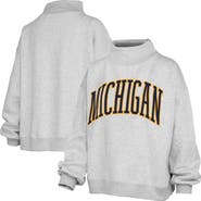PRESSBOX Women's Pressbox Heather Gray Michigan Wolverines Oversized Nelson Mock Neck Sweatshirt