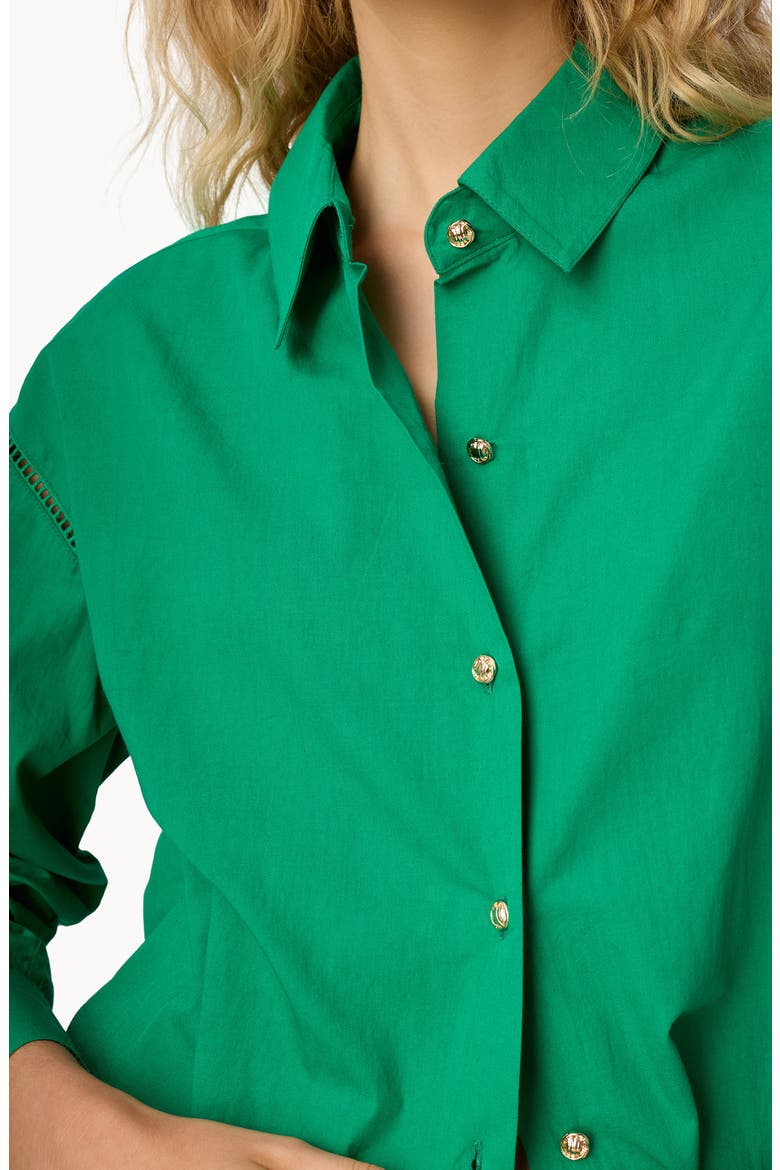 Sumayya Oversize Ladder Stitch Inset Cotton Button-Up Shirt, Alternate, color, JADE