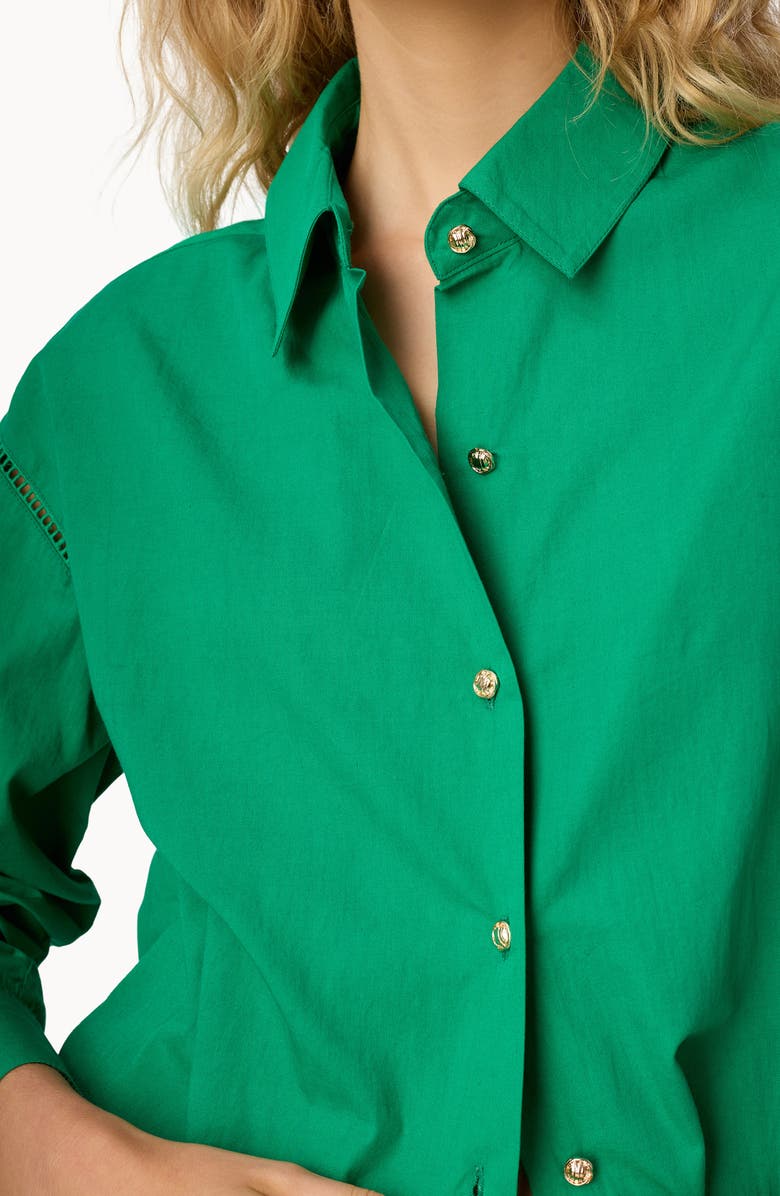 CAMI NYC Sumayya Oversize Ladder Stitch Inset Cotton Button-Up Shirt, Alternate, color, Jade