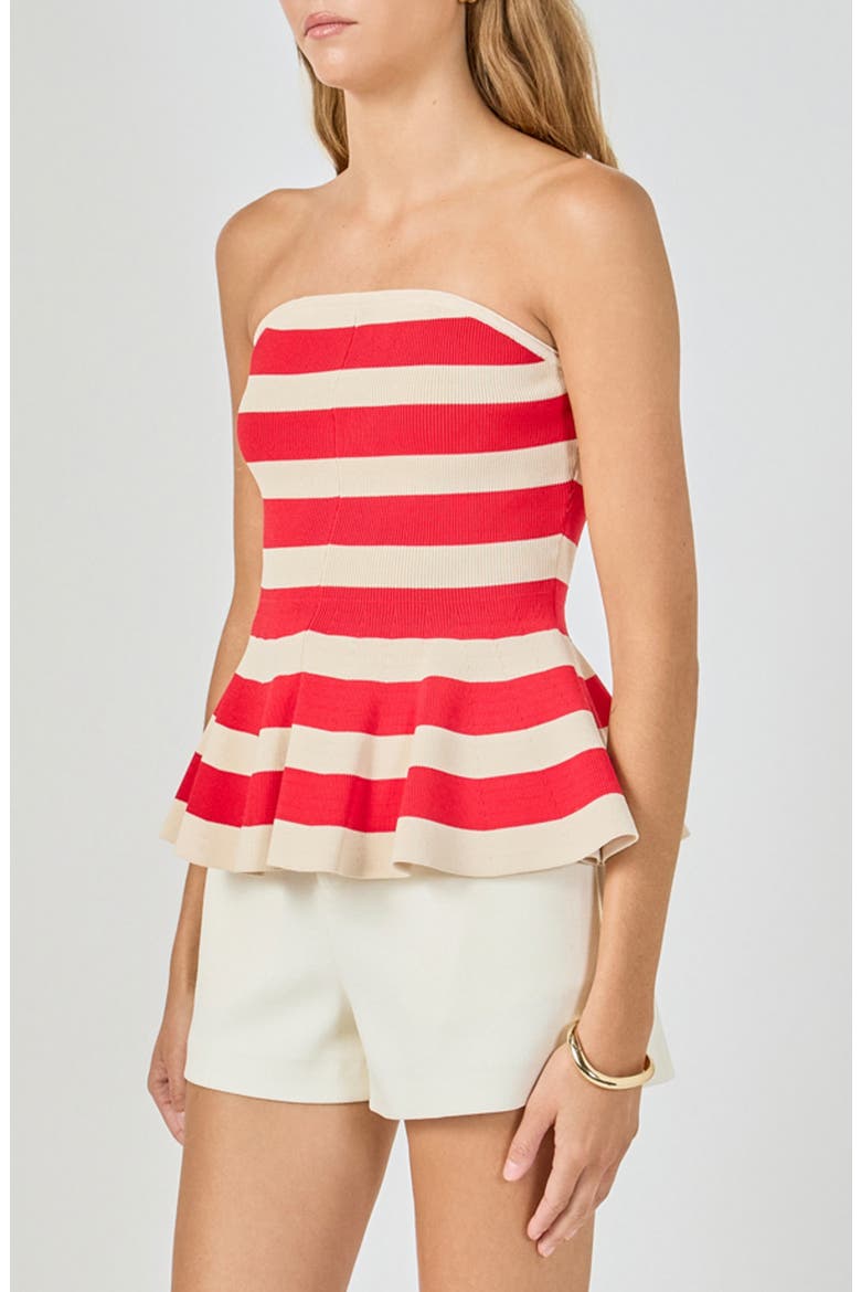 Stripe Strapless Knit Peplum Top, Alternate, color, RED/ CREAM