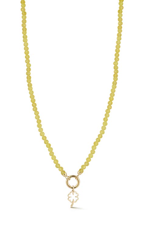 14K Yellow Gold Clover Charm Beaded Necklace