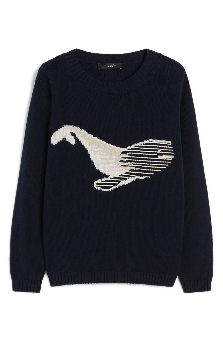 Weekend Max Mara Nespola Whale Embroidered Crewneck Sweater, Alternate, color, Navy