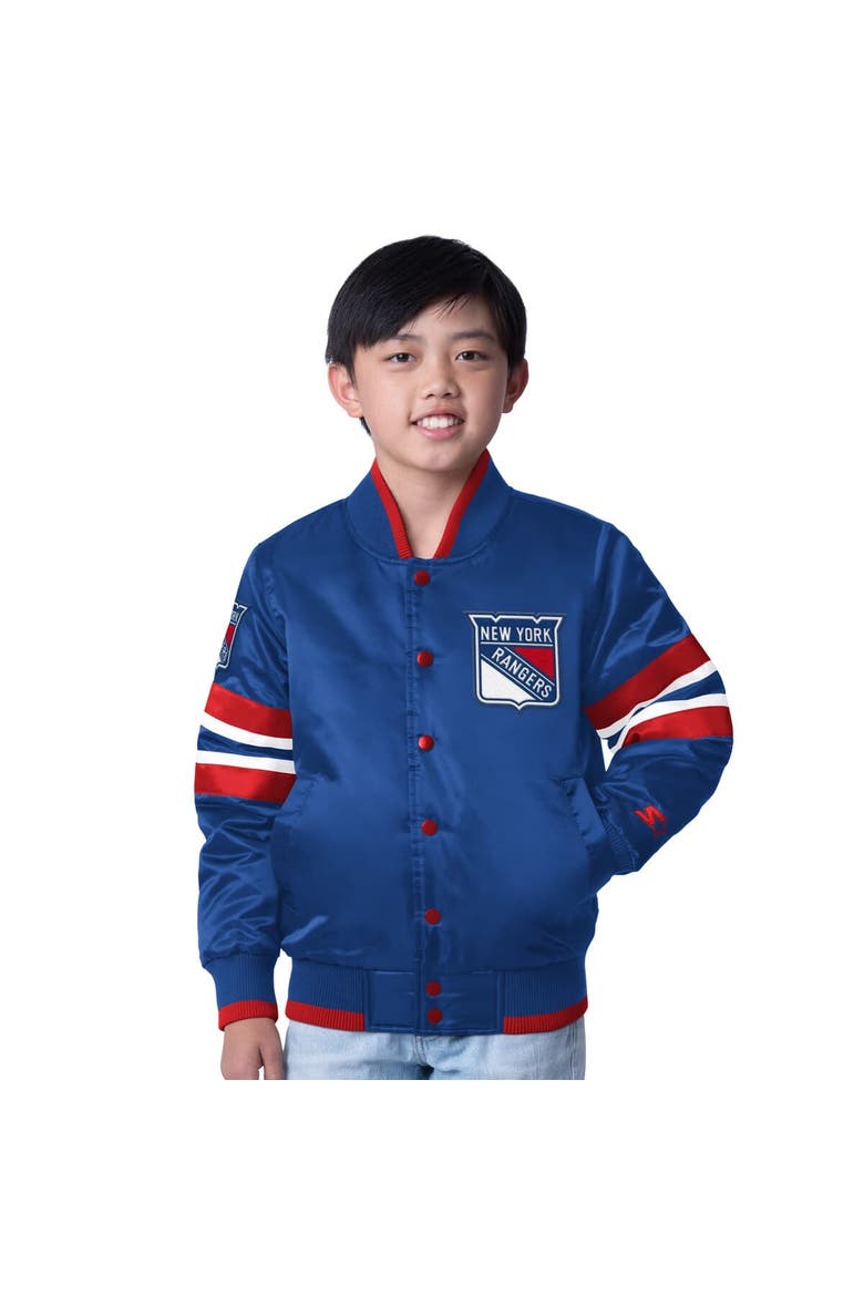 Youth Starter  Blue/Red New York Rangers Scout 1 Full-Snap Varsity Jacket, Main, color, Blue