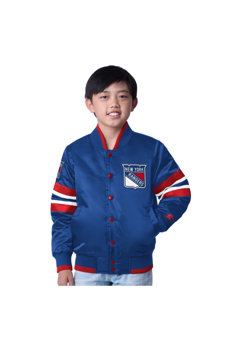 STARTER Youth Starter  Blue/Red New York Rangers Scout 1 Full-Snap Varsity Jacket, Main, color, Blue