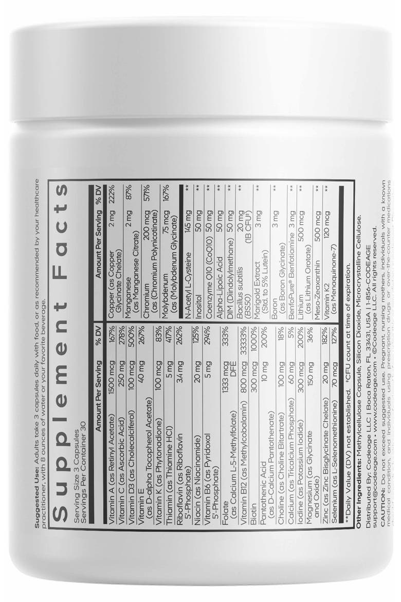 Methylated Multivitamin+, B-Vitamins & Minerals, CoQ10, DIM, Probiotics, Benfotiamine, Alternate, color, white