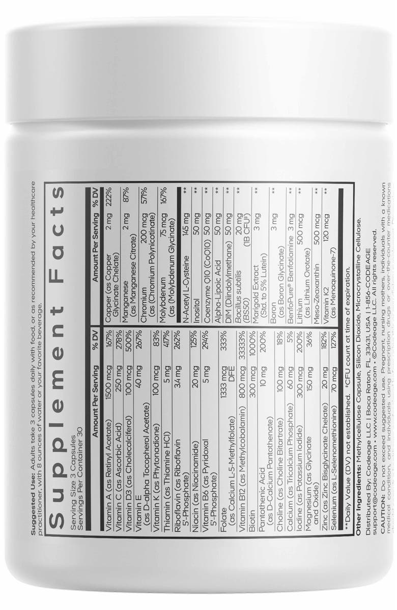 Codeage Methylated Multivitamin+, B-Vitamins & Minerals, CoQ10, DIM, Probiotics, Benfotiamine, Alternate, color, White