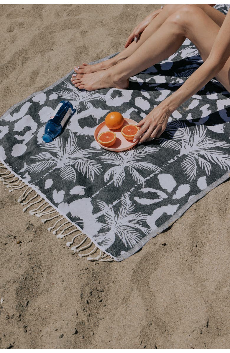 InfuseZen Leopard Palm Organic Turkish Towel, Alternate, color, Black