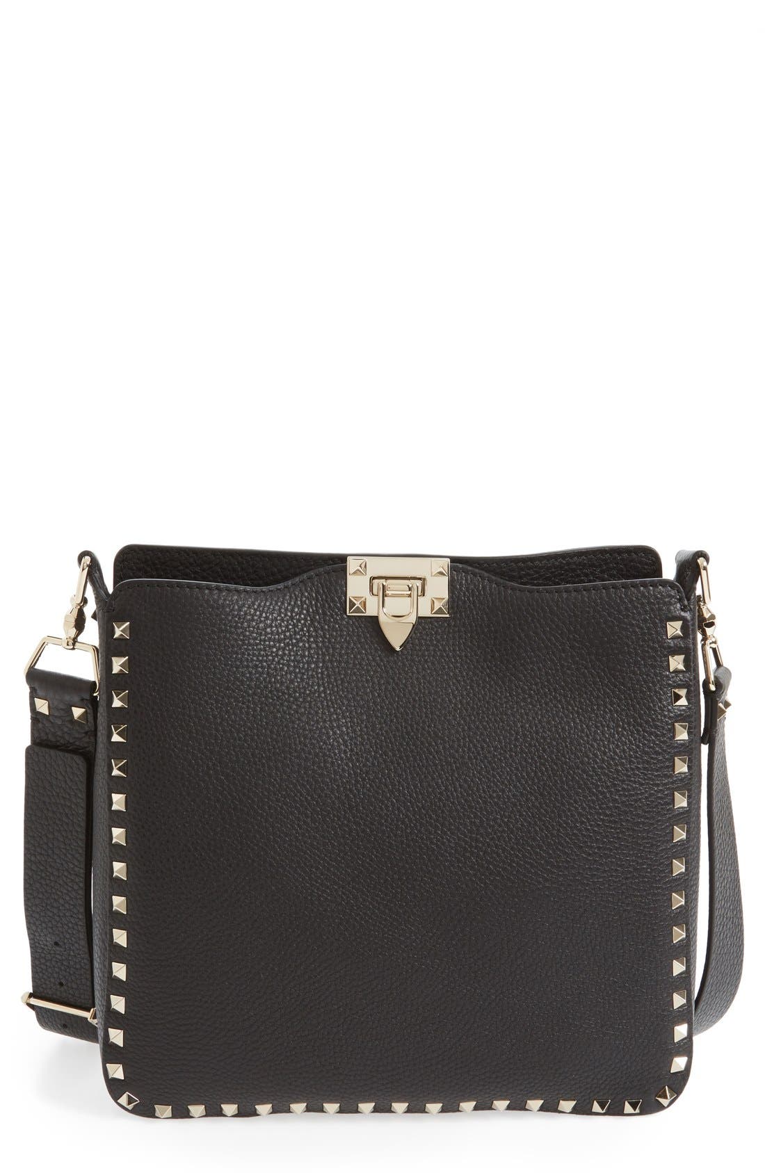 Valentino Garavani Rockstud Leather Hobo, Main, color, 