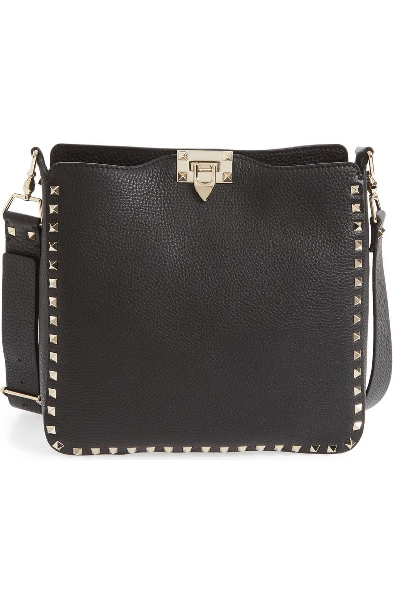 Valentino Garavani Rockstud Leather Hobo, Main, color,