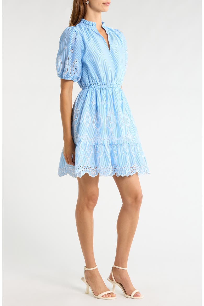 Geyser Eyelet Trim Marissa Dress, Alternate, color, WHITE-BLUE