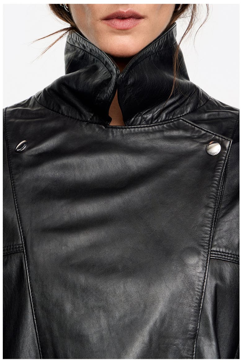 Oversize Leather Jacket, Alternate, color, BLACK