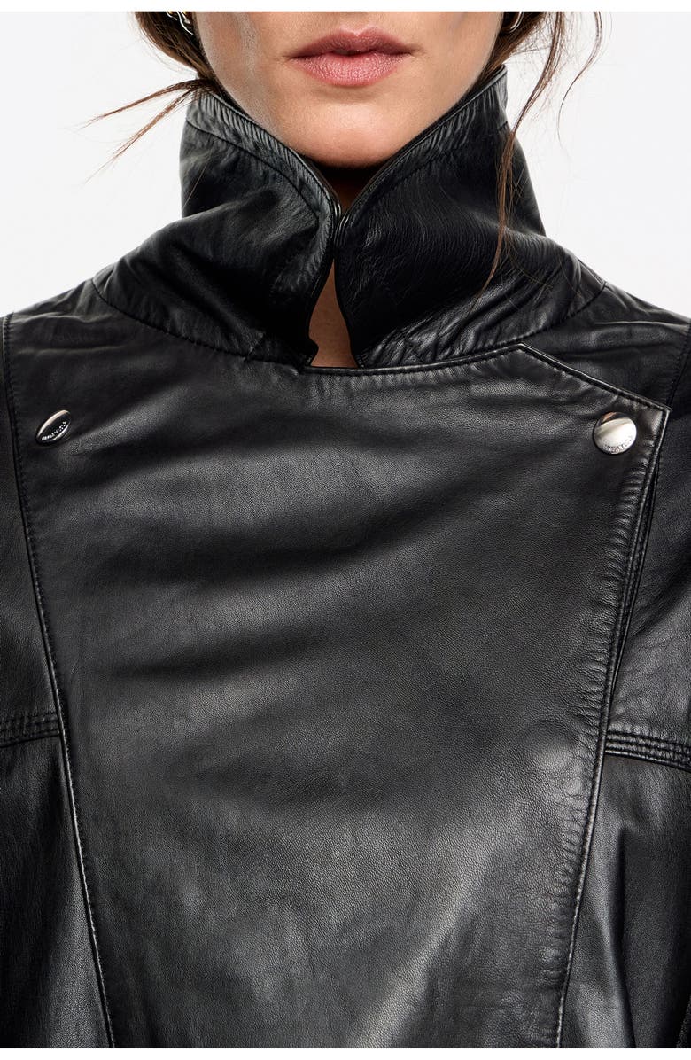 Bimba y Lola Oversize Leather Jacket, Alternate, color, Black