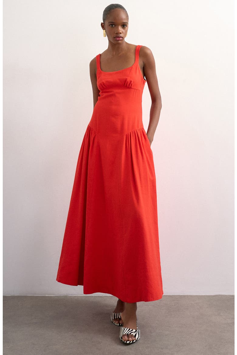 Gathered Fit & Flare Maxi Dress, Main, color, RED