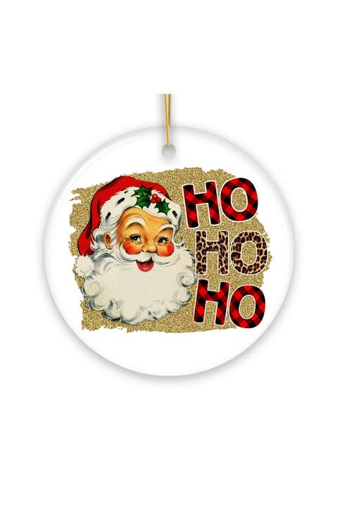 Retro Santa Ho Ho Ho Plaid Leopard Ornament