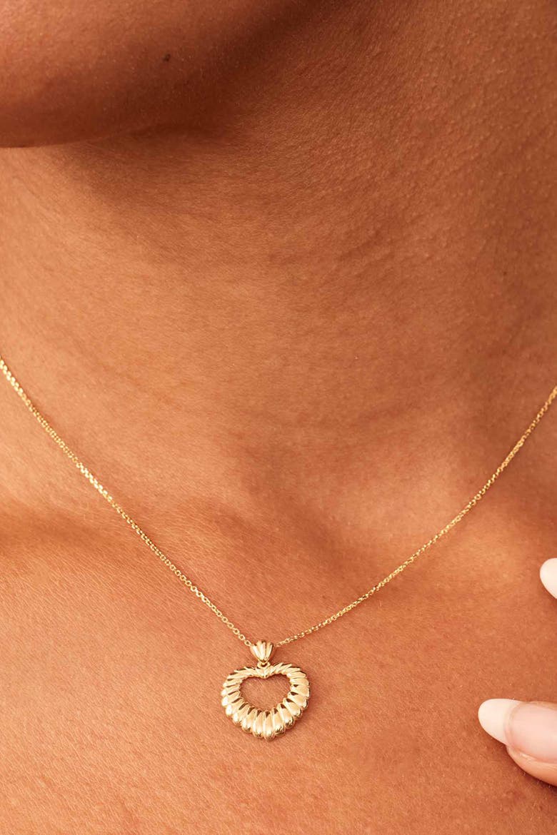 14K Yellow Gold Retro Heart Pendant Necklace, Alternate, color, Yellow Gold