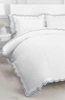 MELANGE HOME Scalloped Embroidered Cotton Duvet Set