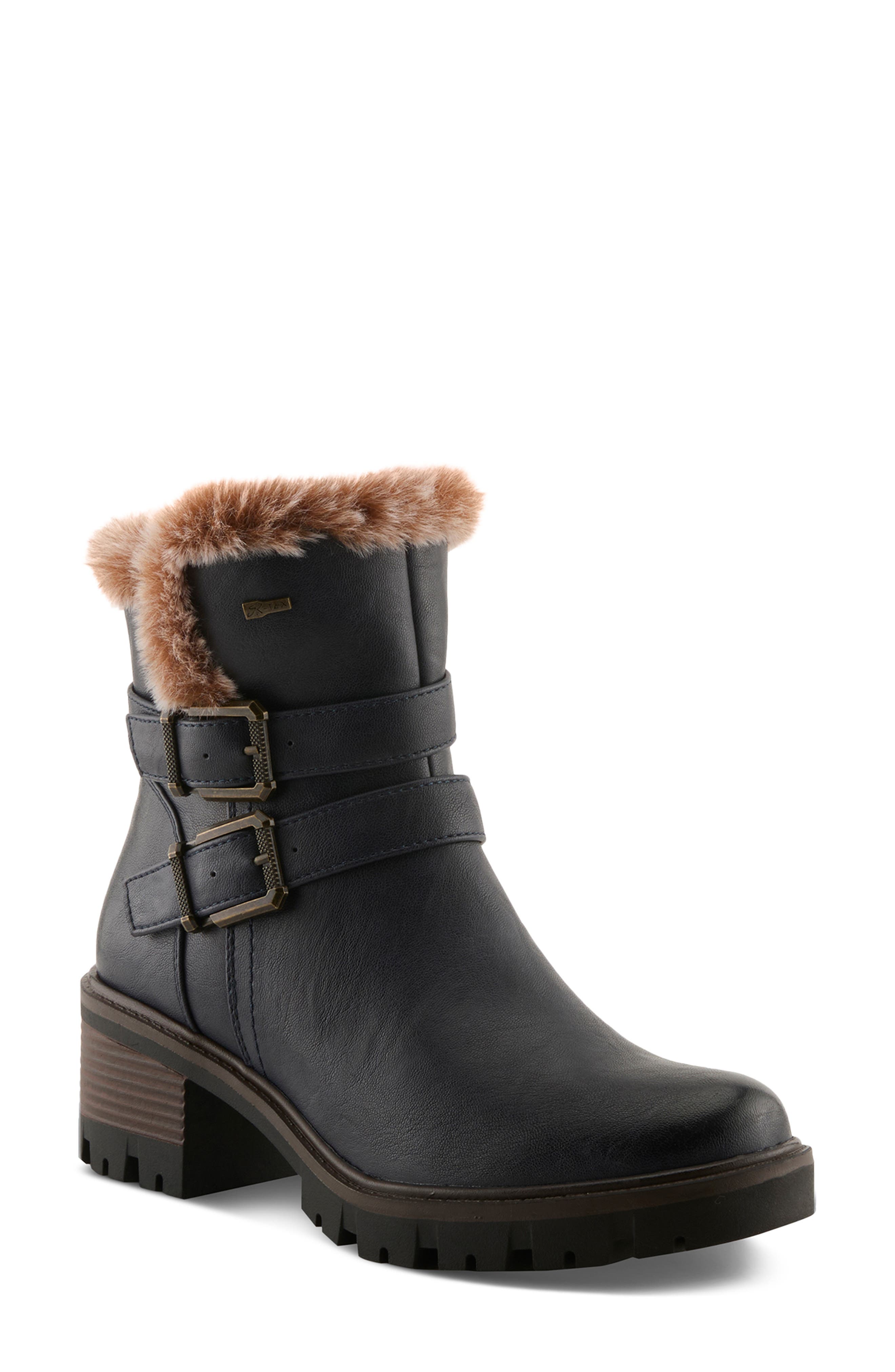 Beartrak Faux Leather Bootie, Main, color, NAVY