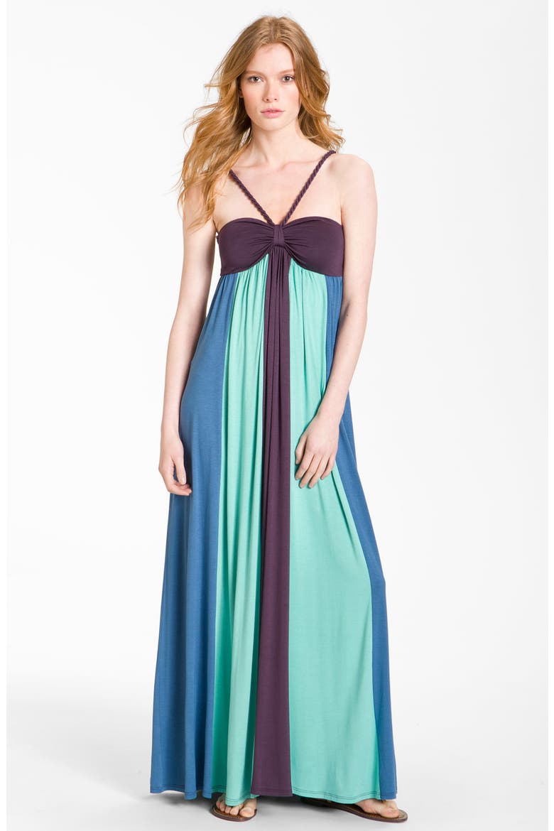 'Skylar' Colorblock Bandeau Maxi Dress, Main, color, EVERGLADE