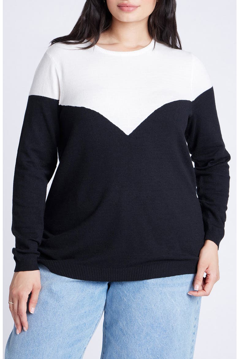 Sweetheart Colorblock Sweater, Main, color, WHITE AND BLACK