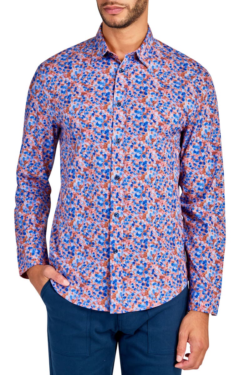 Brooklyn Brigade Slim Fit Micro Floral Recycled 4-Way Stretch Performance Long Sleeve Shirt, Main, color, Multi