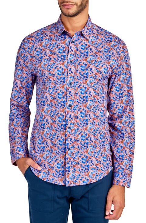 Slim Fit Micro Floral Recycled 4-Way Stretch Performance Long Sleeve Shirt