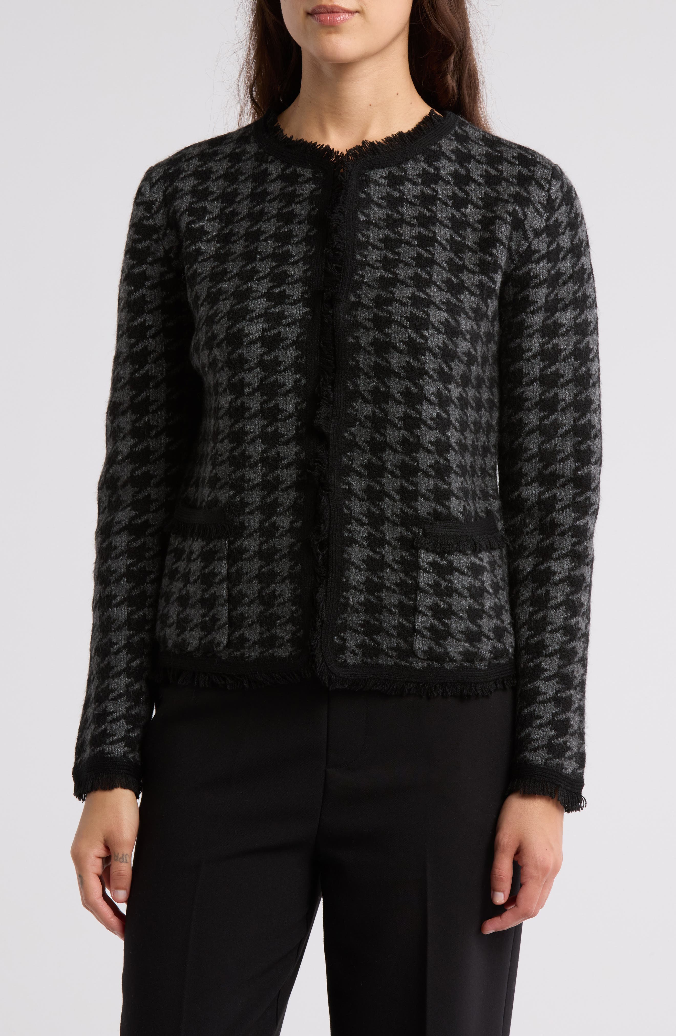 MAX STUDIO Fringe Houndstooth Jacket