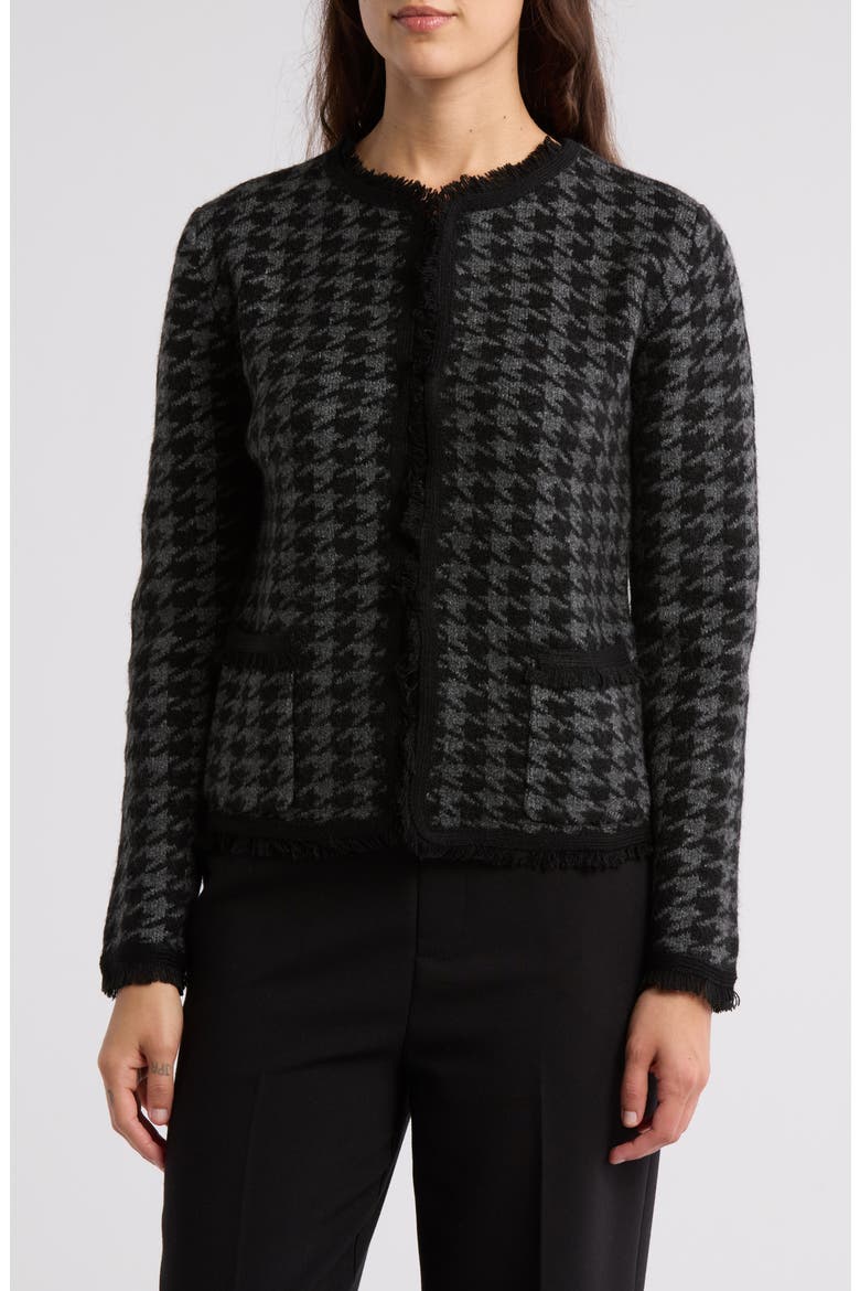 Fringe Houndstooth Jacket, Main, color, BLACK/ CHAR HNDSTTH