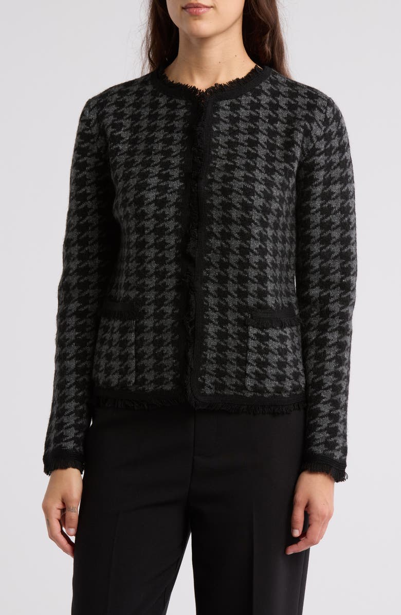 MAX STUDIO Fringe Houndstooth Jacket, Main, color, Black/ Char Hndstth