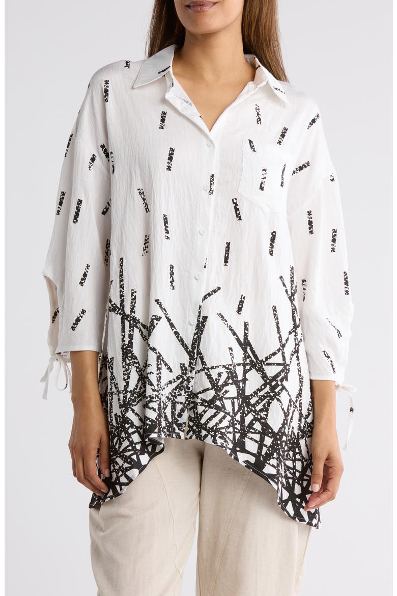 Border Print Button-Up Tunic Shirt, Main, color, WHITE