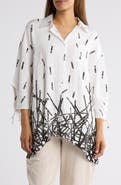 PATRIZIA LUCA Border Print Button-Up Tunic Shirt