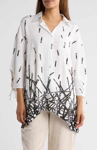 PATRIZIA LUCA Border Print Button-Up Tunic Shirt